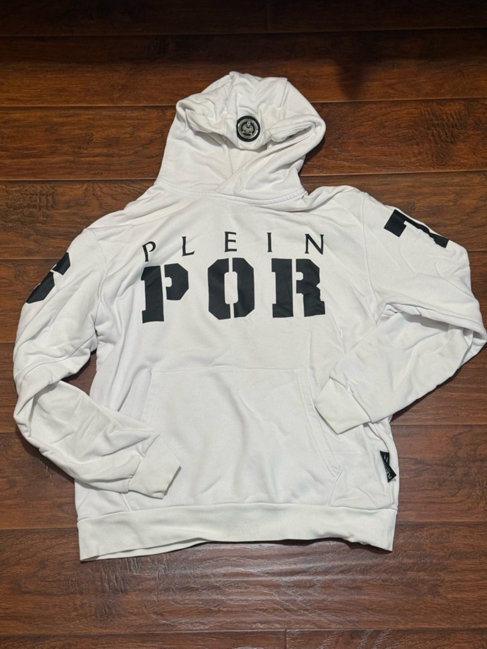 Plein Sport White Hoodie with Black Logo Print